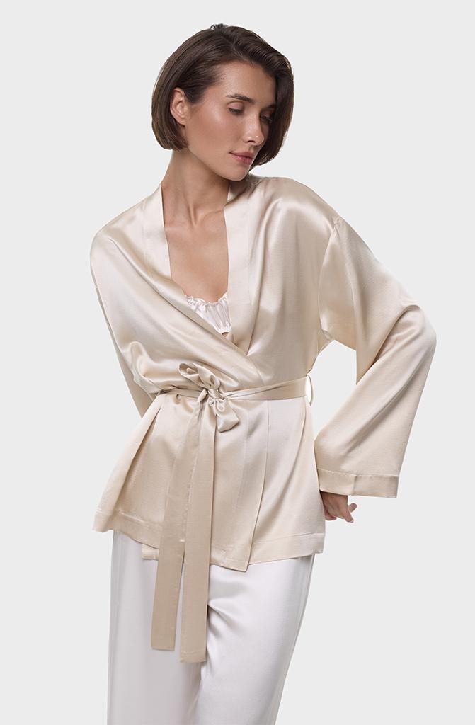 Шелковое кимоно латте/бежевое