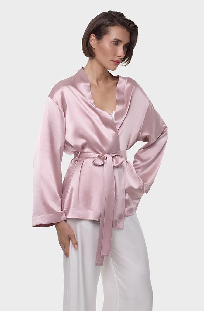 Шелковое кимоно пудровое/розовое