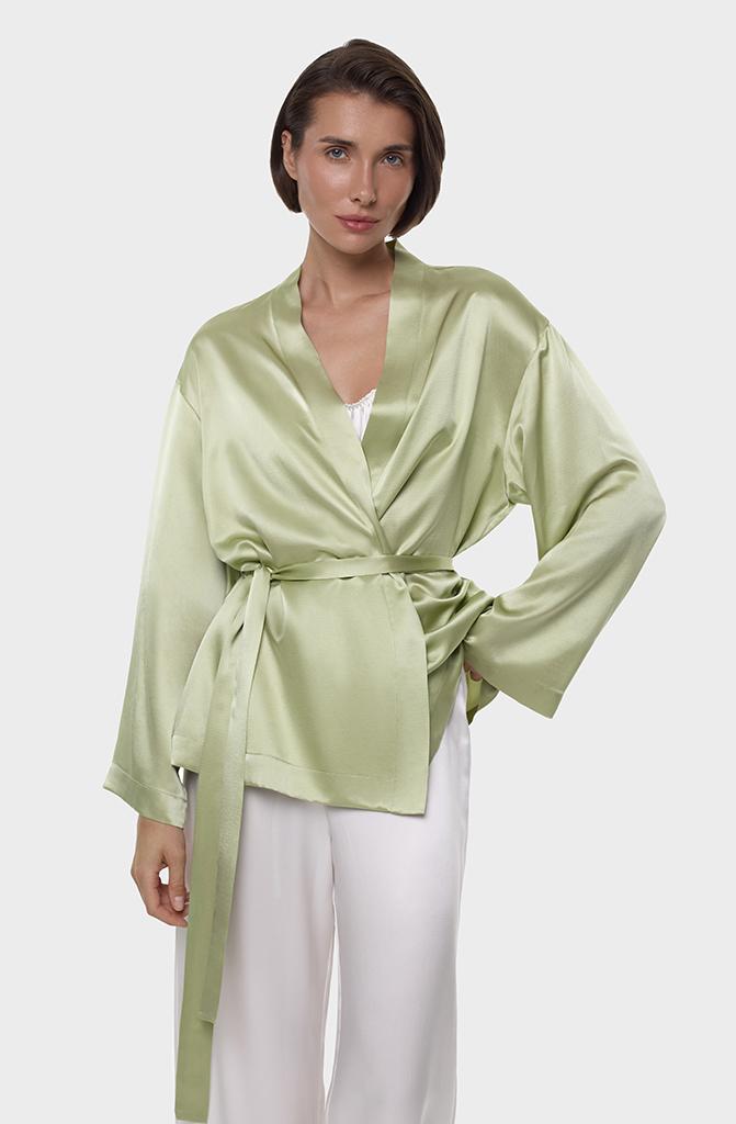 Шелковое кимоно оливковое/зеленое
