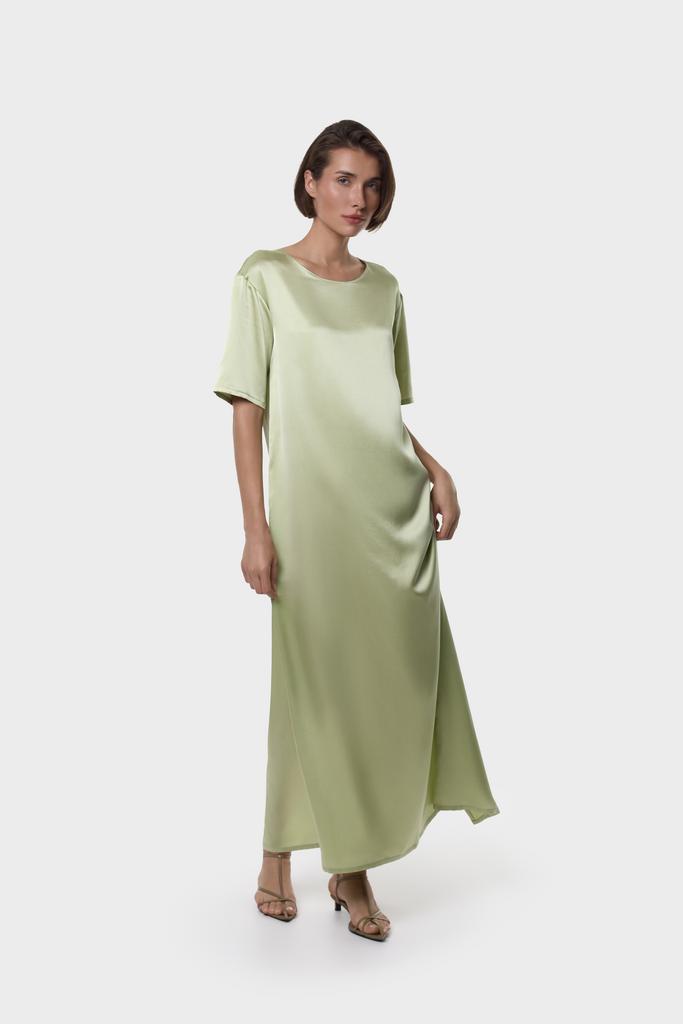 Шелковое платье прямого кроя оливка/зеленое