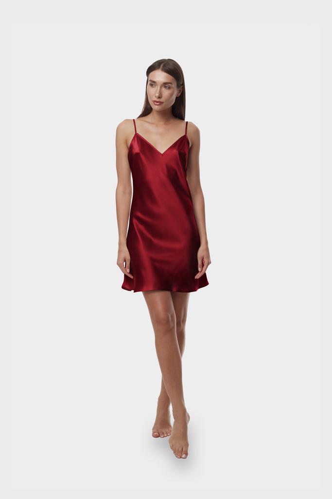 Шелковая сорочка мини бордо