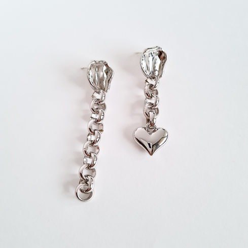 Серьги серебристые звенья с сердечком