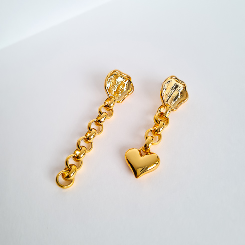 Серьги золотистые звенья с сердечком