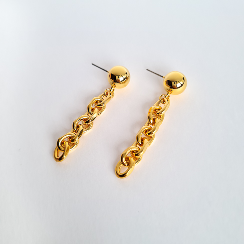 Серьги золотистые шарики с цепочкой