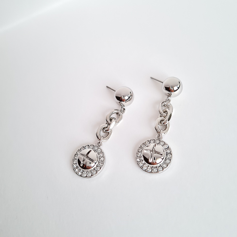 Серьги серебристые шарики с цепочкой и медальками