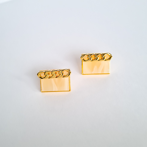 Серьги золотистые с переливом прямоугольной формы со звеньями