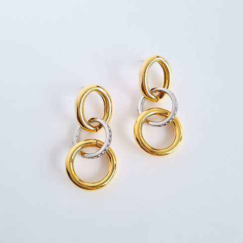 Биколорные серьги звенья со вставкой-дорожкой из кристаллов