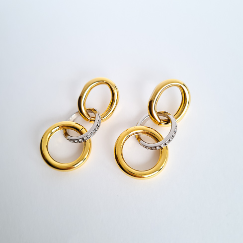 Биколорные серьги звенья со вставкой-дорожкой из кристаллов