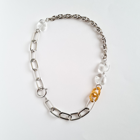 Биколорная цепь-трансформер с бусинами из горного хрусталя