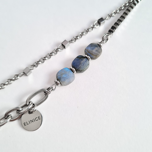 Многослойный браслет-чокер ELINICE с лабрадоритом и кристаллом Swarovski