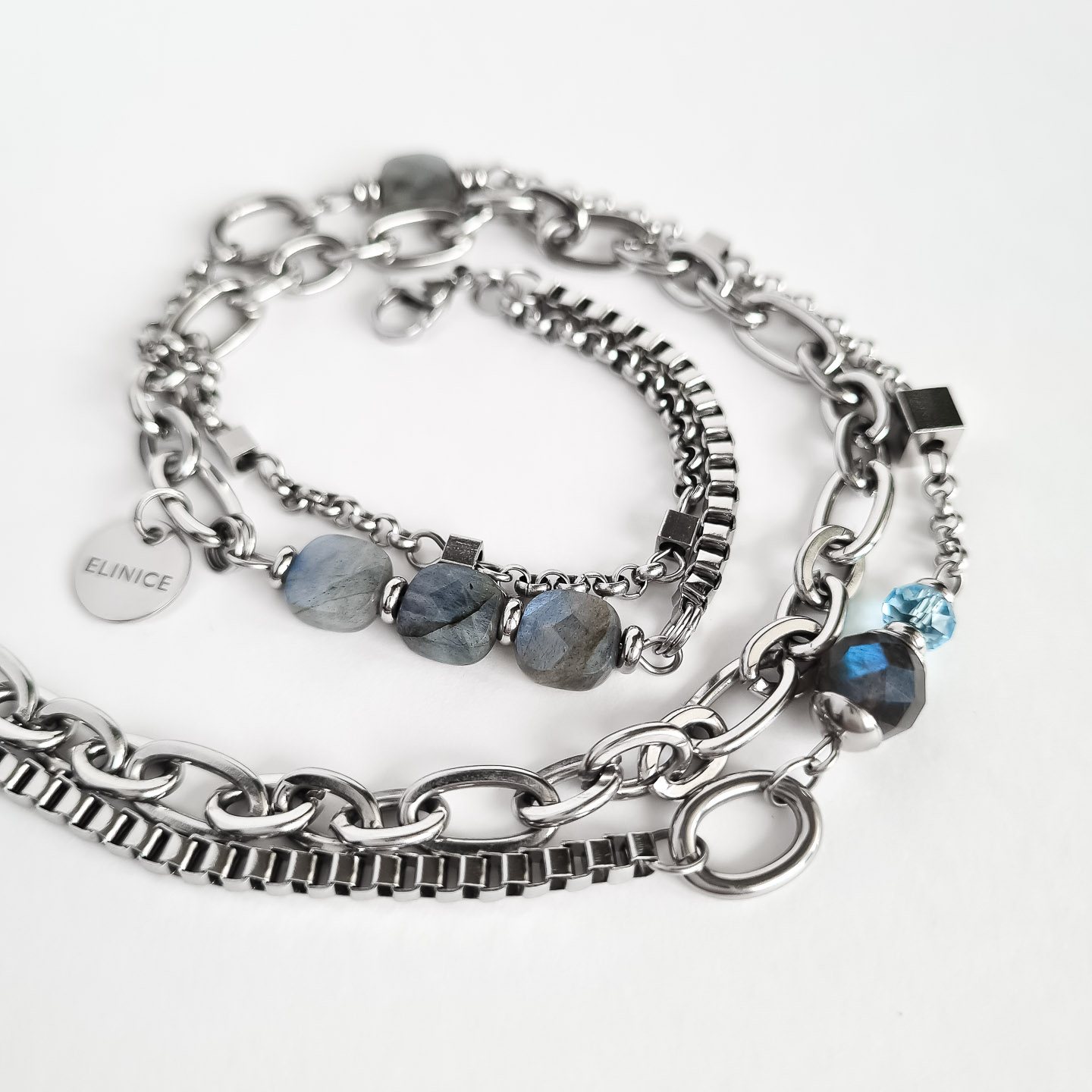 Многослойный браслет-чокер ELINICE с лабрадоритом и кристаллом Swarovski