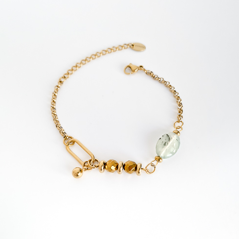 Браслет ELINICE с кварцем с турмалином шерлом и гематитом в золоте