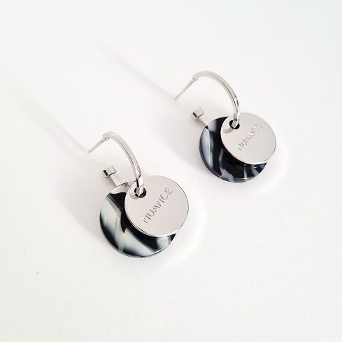 Серьги NUANCE серебристые медальки на кольцах