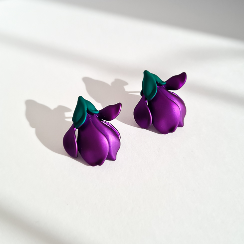 Серьги NUANCE золотистые цветы фиолетовые