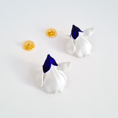 Серьги NUANCE  золотистые цветы белые