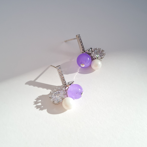 Серьги NUANCE серебристые жемчужинки с аметистом