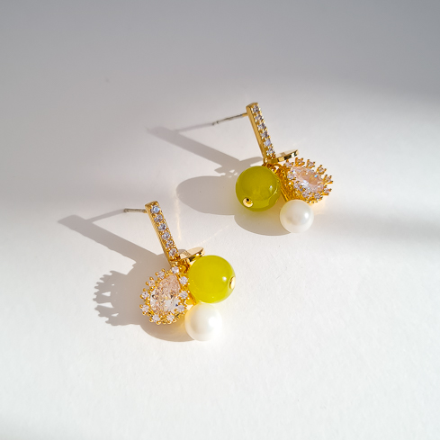 Серьги NUANCE золотистые жемчужинки с агатом