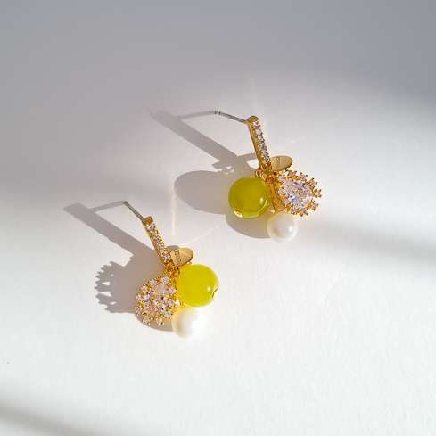 Серьги NUANCE золотистые жемчужинки с агатом