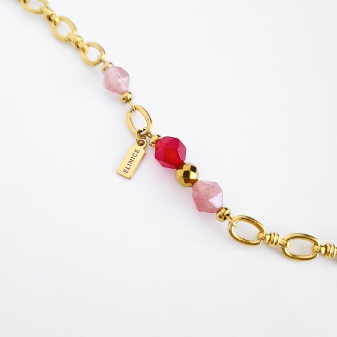Браслет ELINICE золотистый с клубничным кварцем, гематитом и агатом