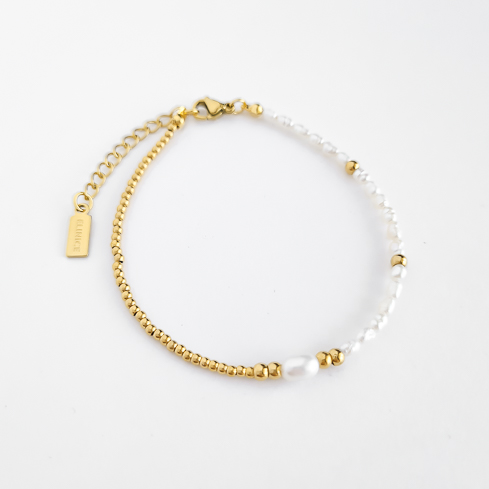 Браслет ELINICE золотистый с жемчугом и шариками