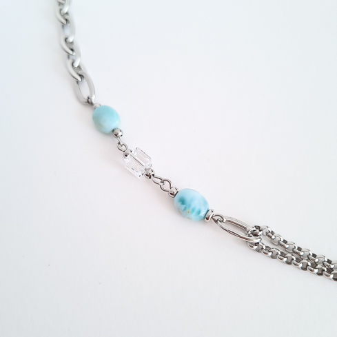 Браслет ELINICE серебристый с ларимаром и кристаллом Swarovski