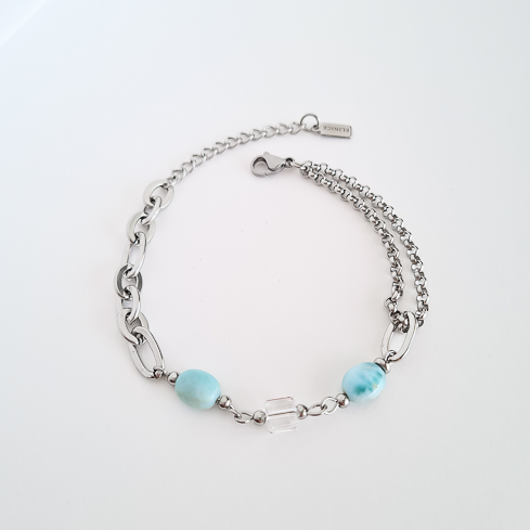 Браслет ELINICE серебристый с ларимаром и кристаллом Swarovski