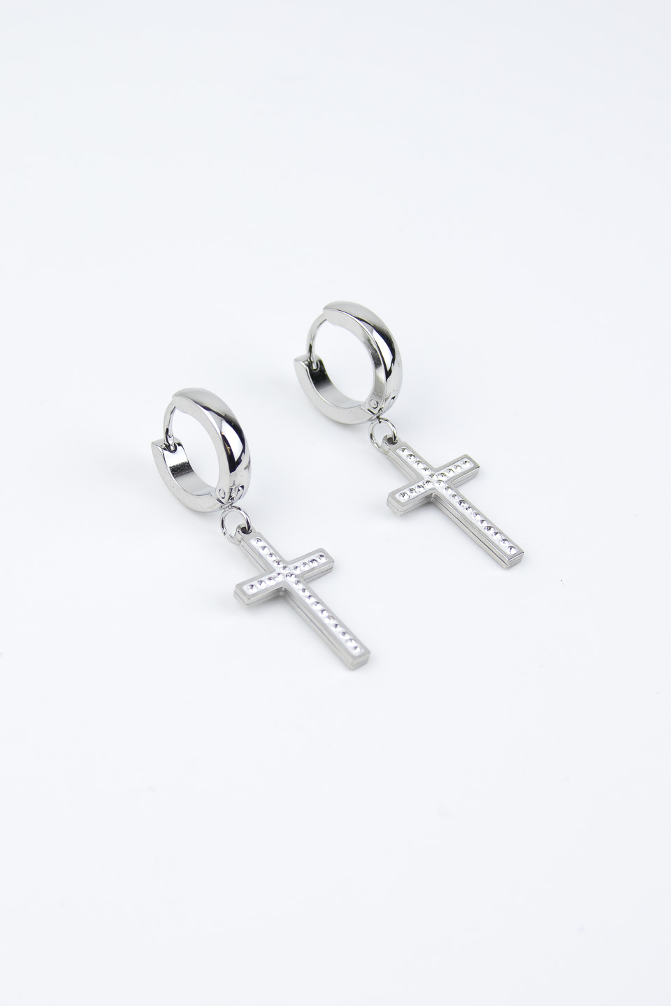 Серьги ELINICE серебристые кольца с крестиками