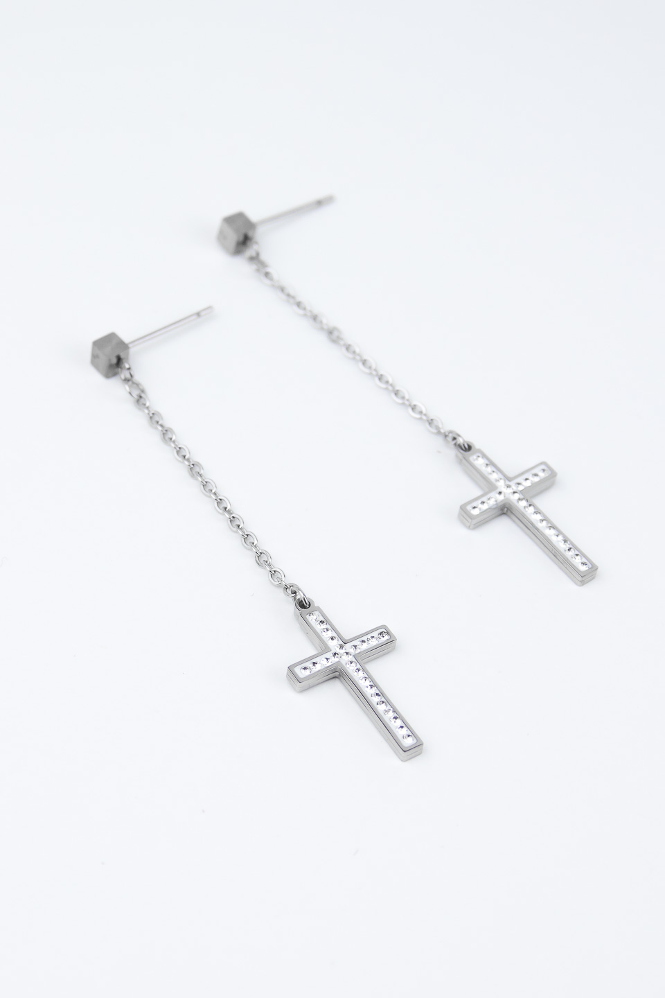 Серьги ELINICE серебристые крестики на цепочках