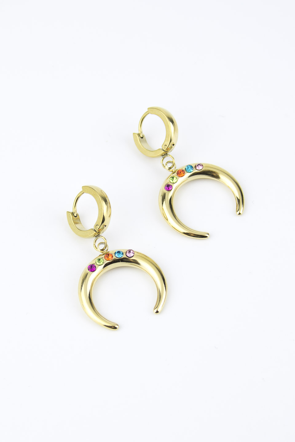 Серьги ELINICE золотистые лунница с цветными кристаллами