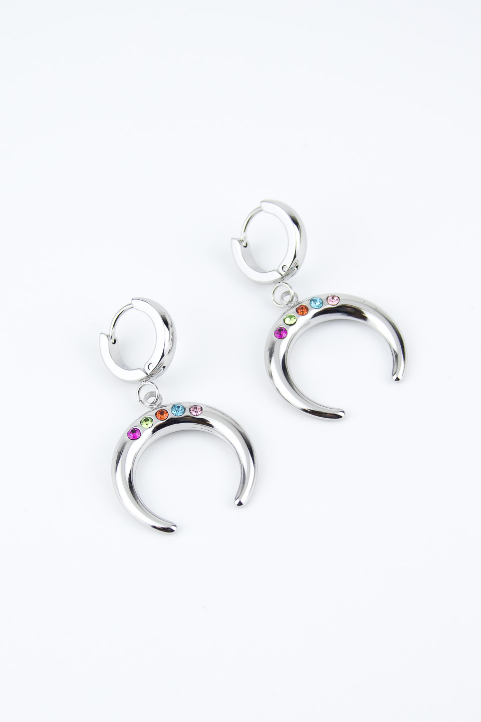 Серьги ELINICE серебристые лунница с цветными кристаллами