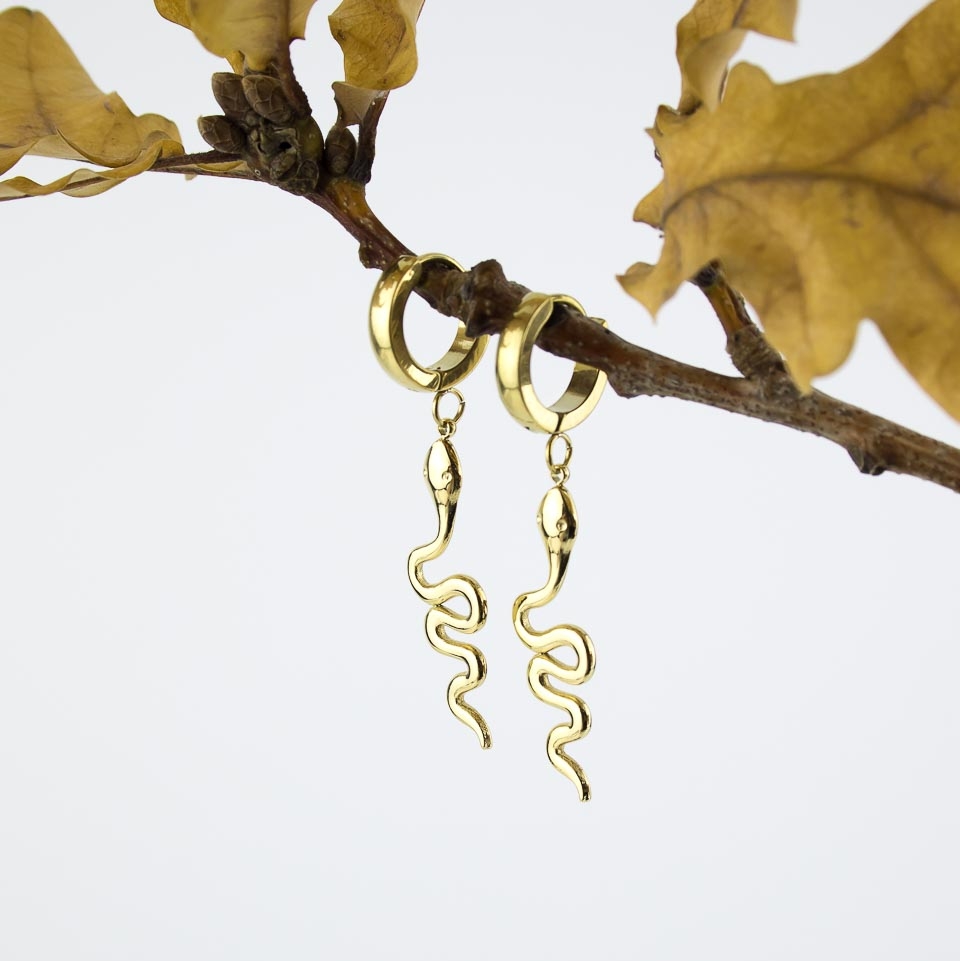 Серьги ELINICE золотистые змейки на кольцах