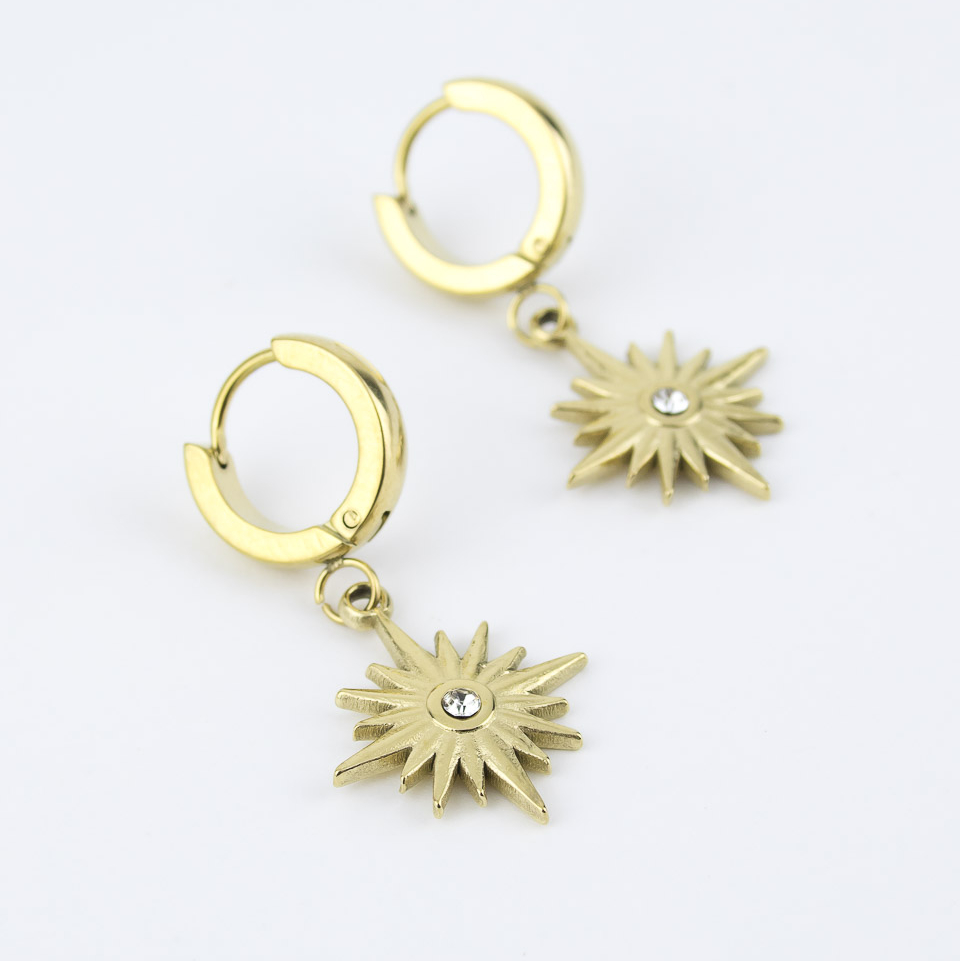 Серьги ELINICE золотистые кольца с подвесными звёздочками сияние