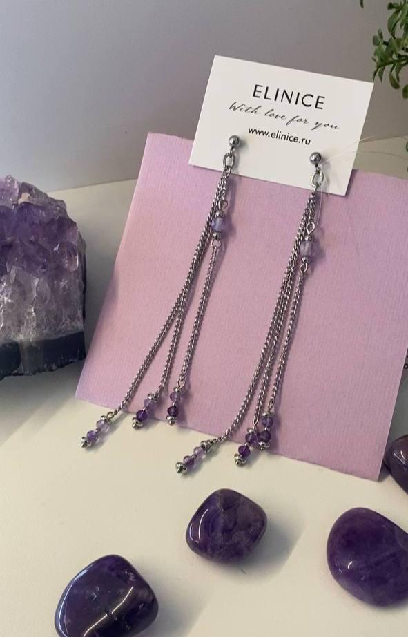 Серьги ELINICE кисточки с аметистом