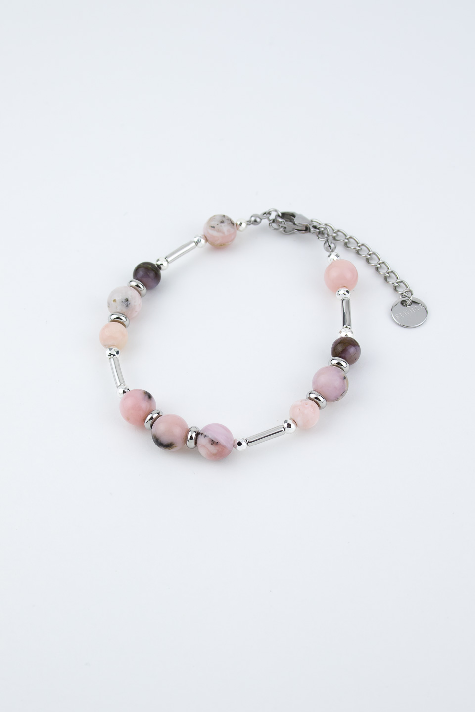 Браслет ELINICE серебристый с розовым опалом и гематитом