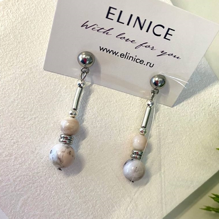 Серьги ELINICE с розовым опалом