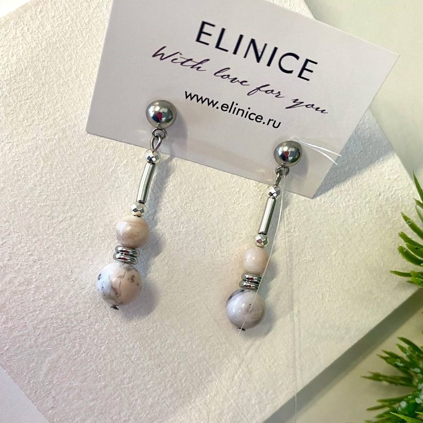 Серьги ELINICE с розовым опалом