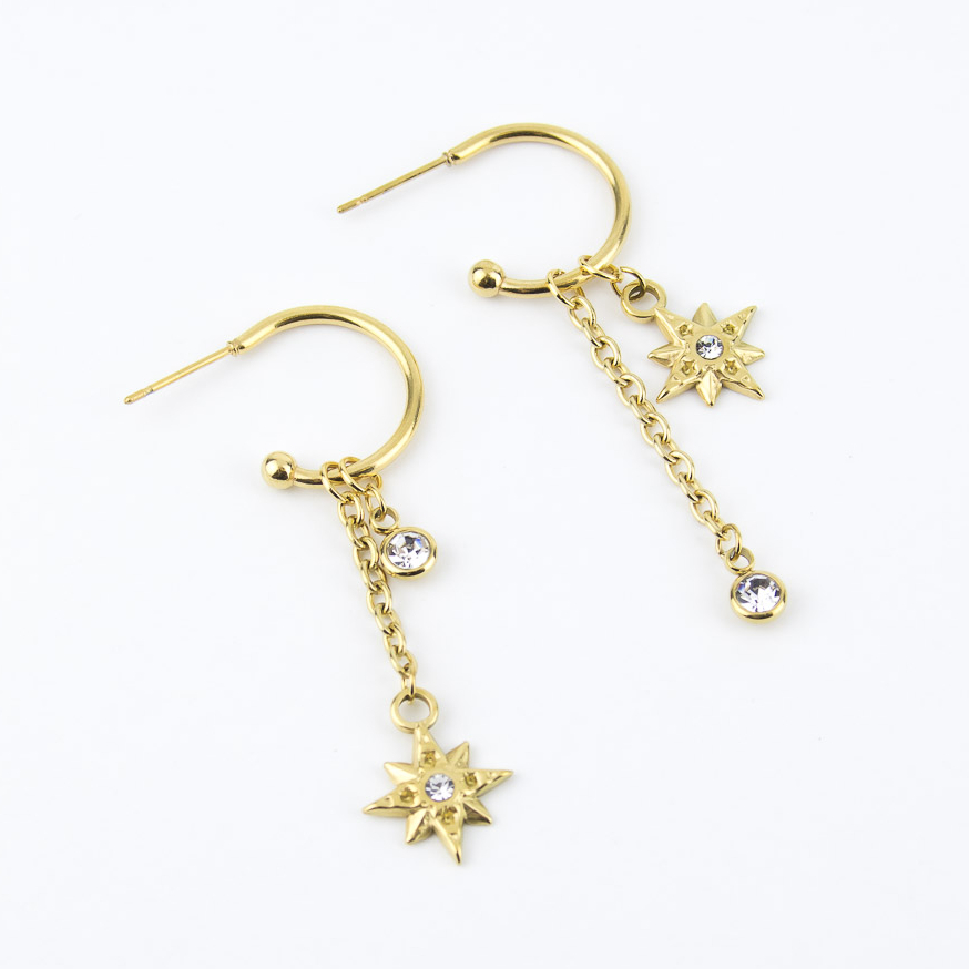Серьги ELINICE звёздочки с кристаллами съёмные золотистые