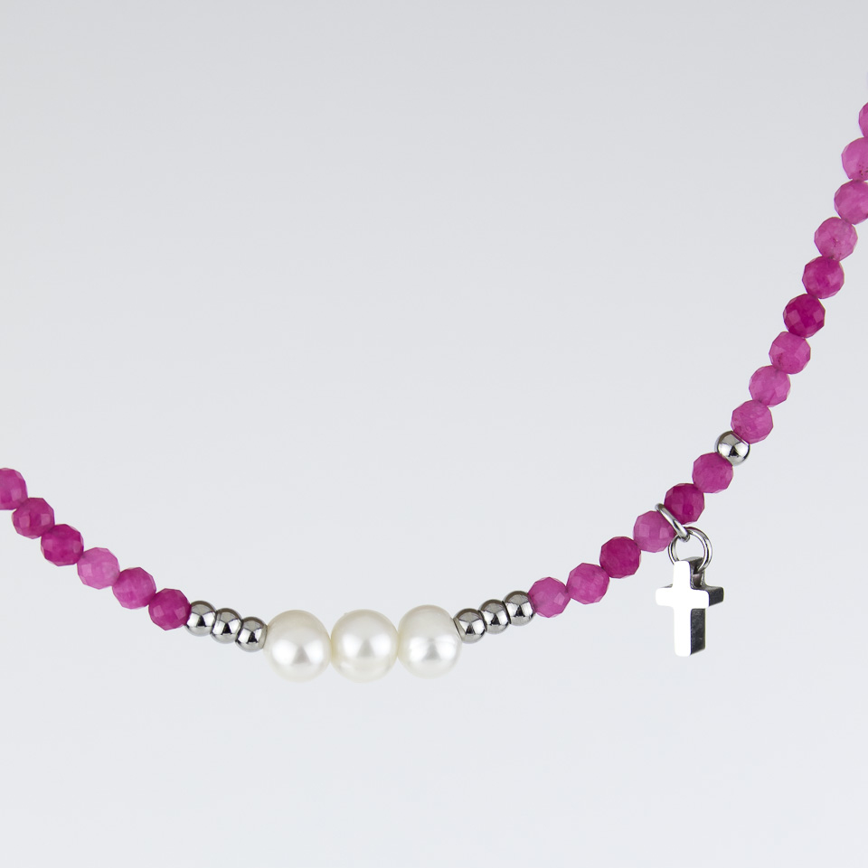 Чокер ELINICE из халцедона с жемчугом и крестиком