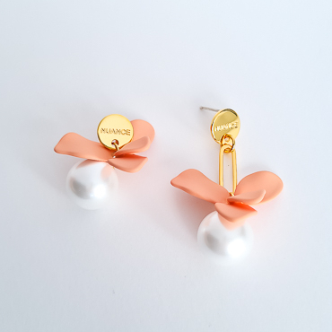 Серьги NUANCE Персиковые цветы с жемчужинами