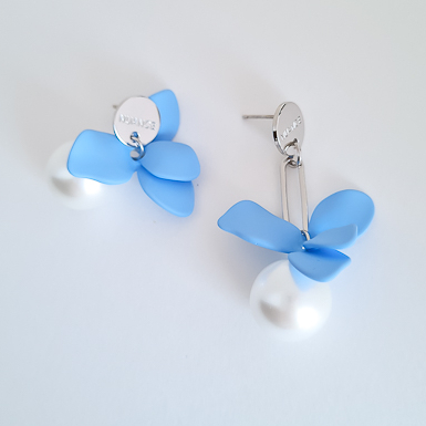 Серьги NUANCE Голубые цветы с жемчужинами