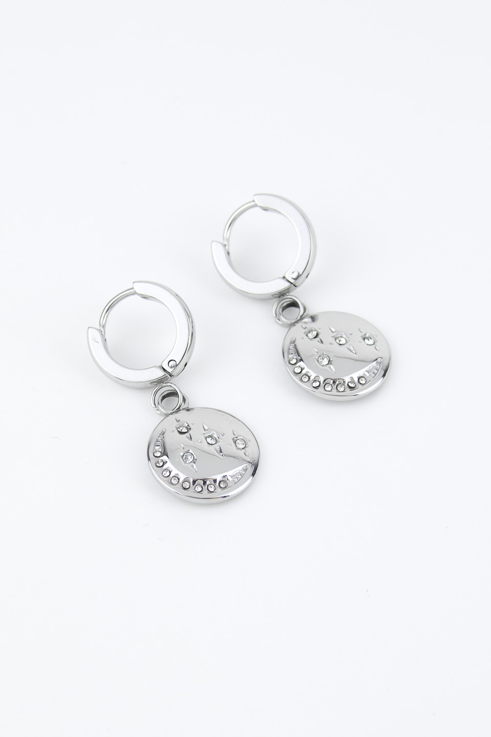 Серьги ELINICE серебристые медальки месяц со звёздочками с кристаллами