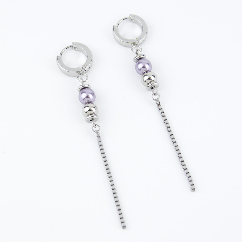 Серьги ELINICE серебристые с цепочкой и жемчугом Swarovski