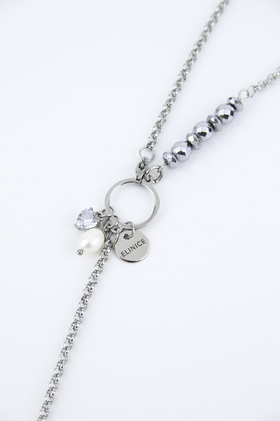 Подвеска ELINICE с жемчужиной и гематитом серебристая