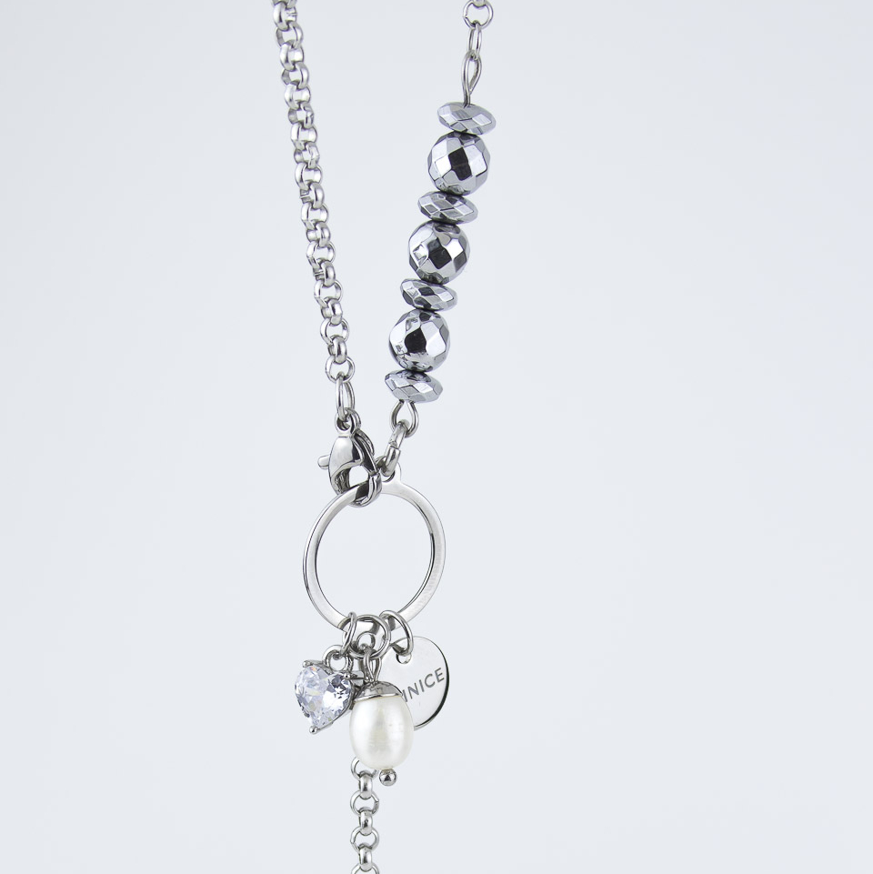 Подвеска ELINICE с жемчужиной и гематитом серебристая