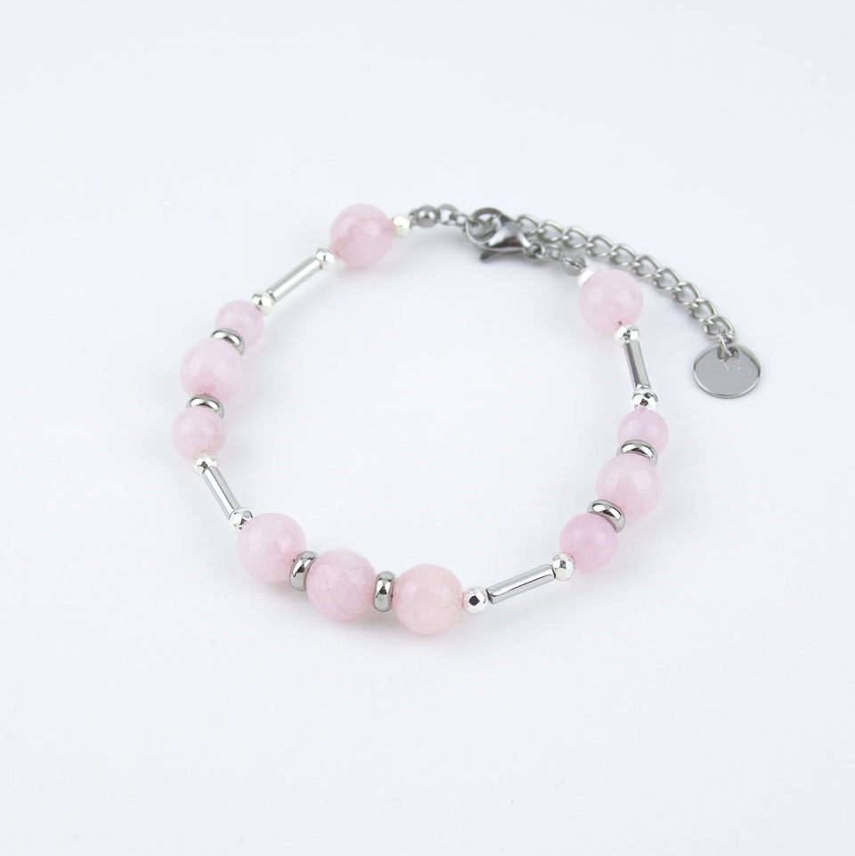 Браслет ELINICE серебристый с розовым кварцем и гематитом