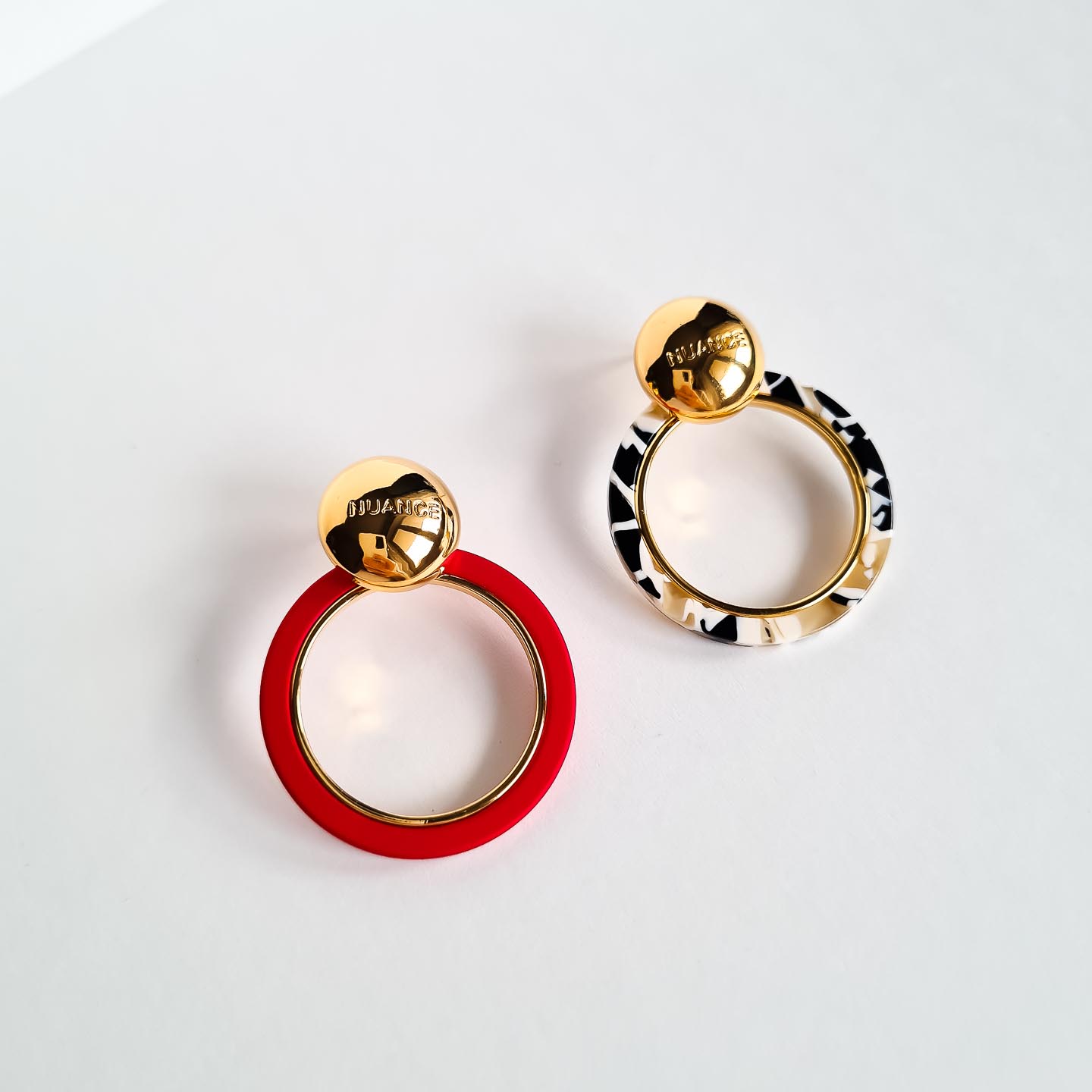 Серьги NUANCE золотистые кольца в красном оттенке
