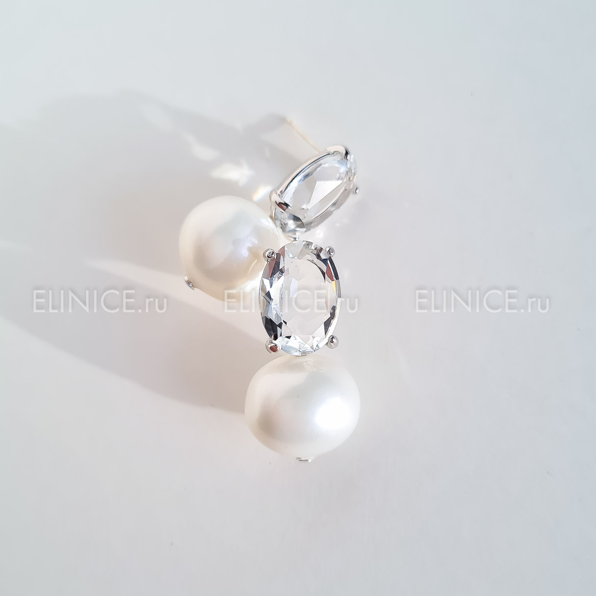 Серьги NUANCE жемчужины с кристаллом серебристые