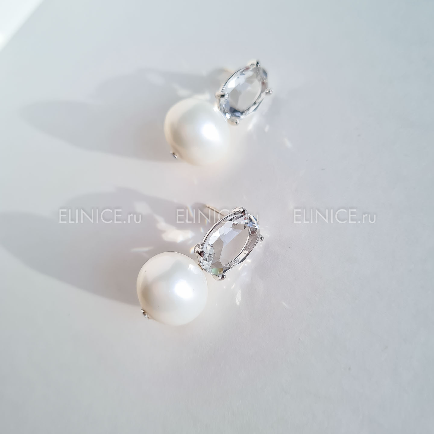 Серьги NUANCE жемчужины с кристаллом серебристые