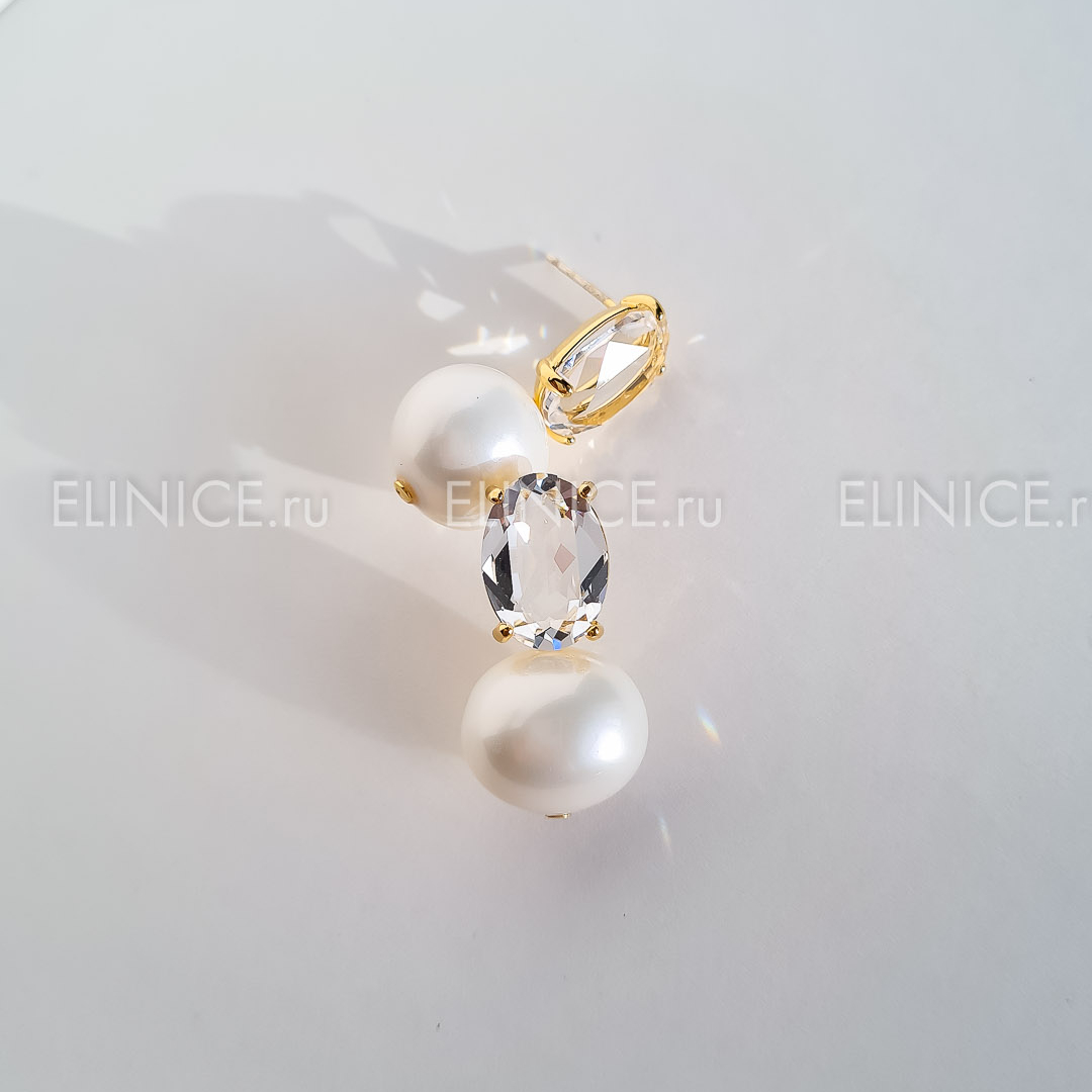 Серьги NUANCE жемчужины с кристаллом золотистые