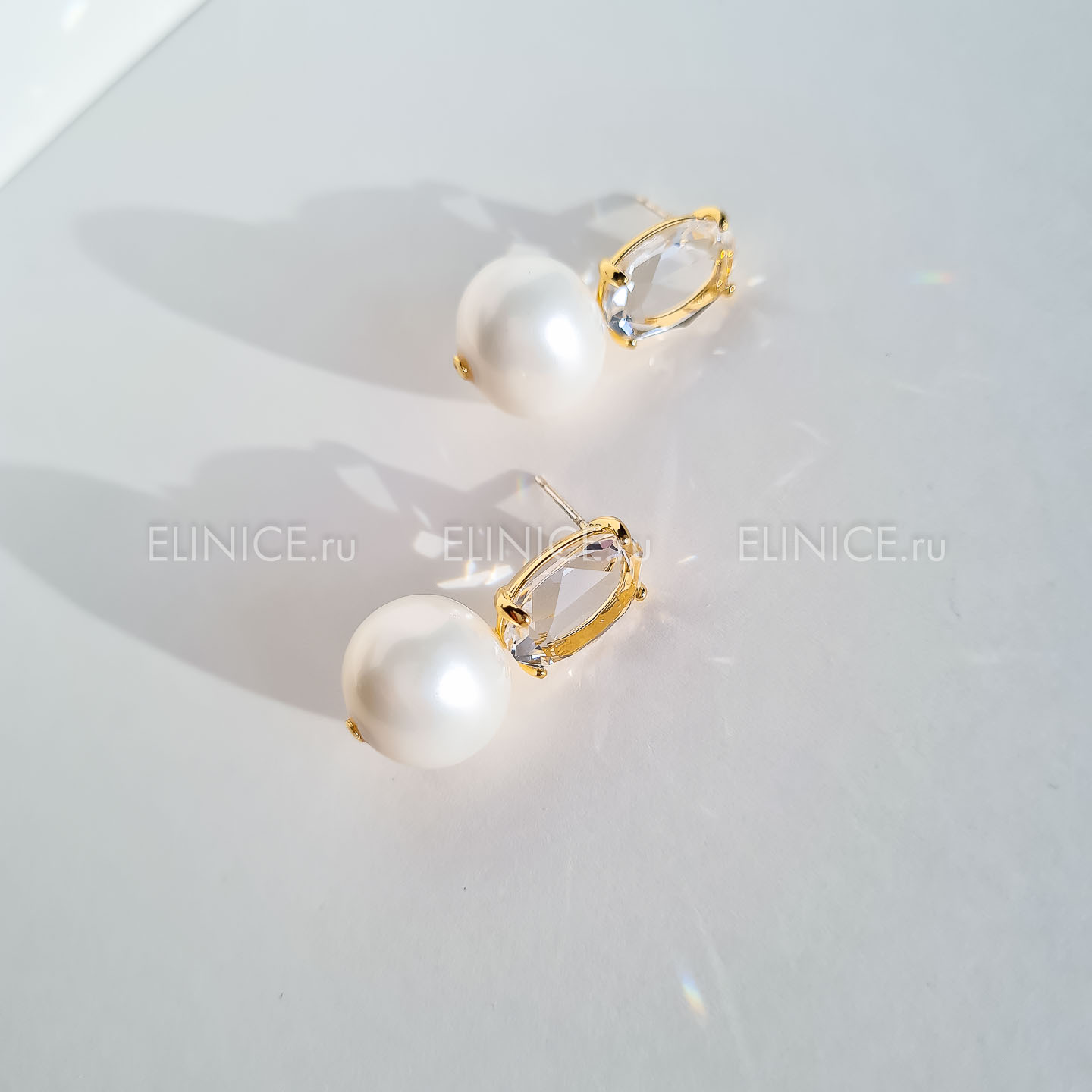 Серьги NUANCE жемчужины с кристаллом золотистые
